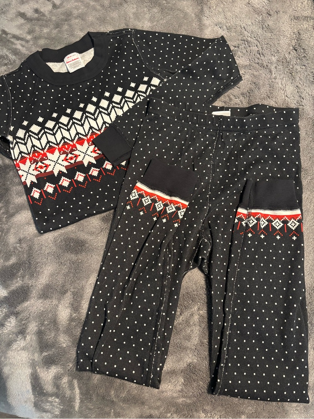 Hanna Andersson Black Fair Isle Kids Pajama Set, Christmas holiday